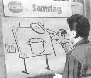 Stigulinszky zeichnet die Programmvorschau für Telesaar